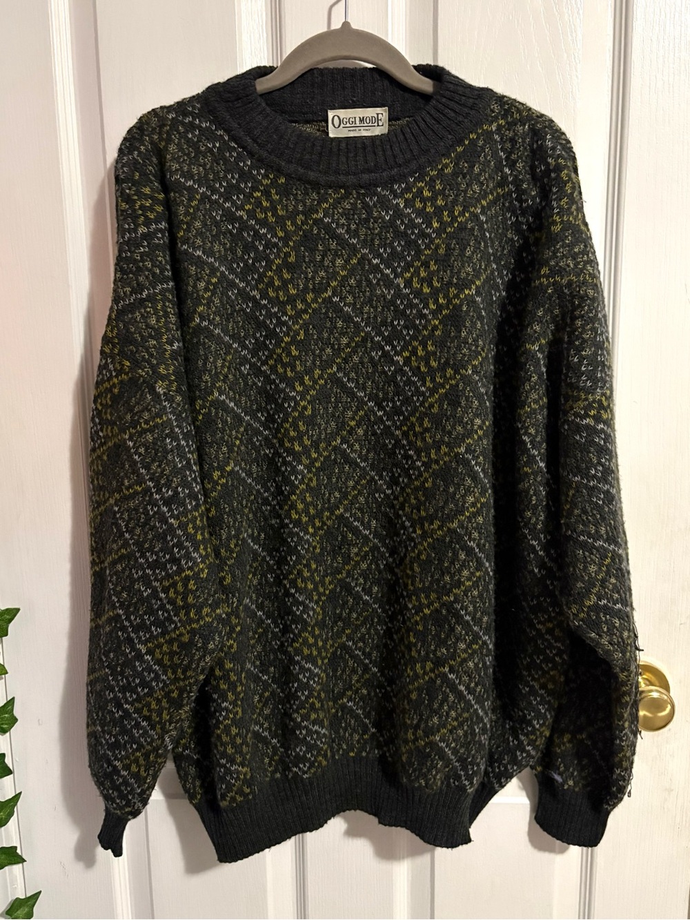 Men's Dark Green Patterned Crewneck Sweater